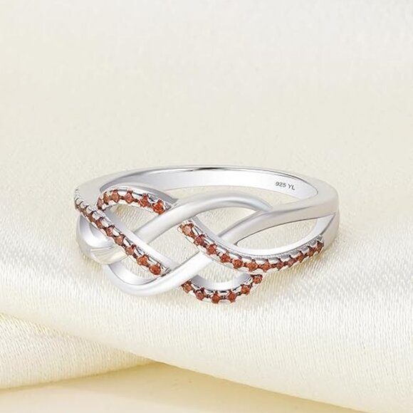 YL Celtic Knot Rings Twisted Knot Ring Birthstone Infinity Rings - Garnet - Jan - Picture 5 of 6